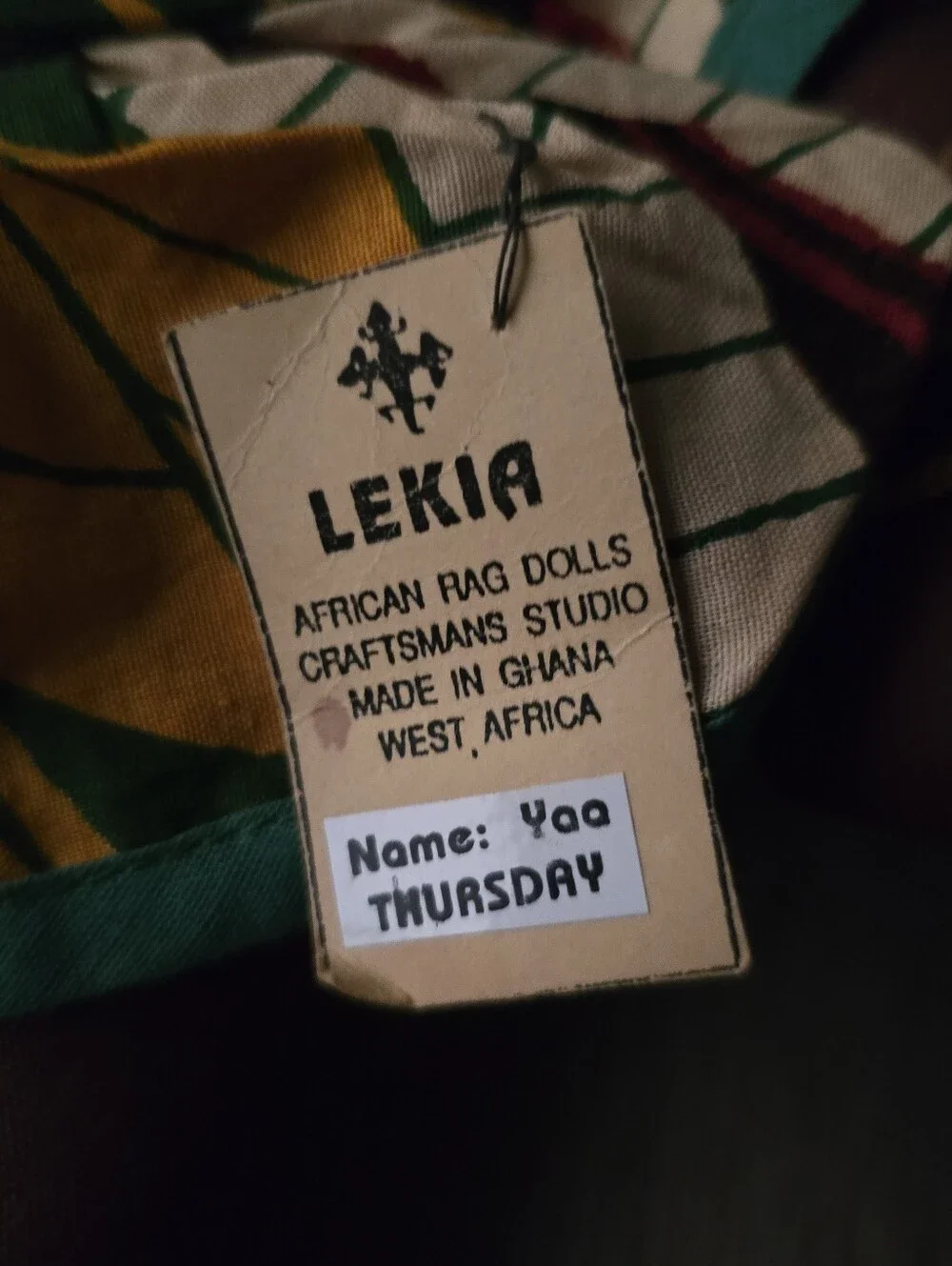 LEKIA Handmade African Rag Doll Ghana Yaa Thursday Kente Print Collectible Tags